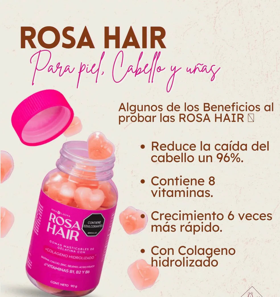 ROSA HAIR GOMITAS FORTALECE TU CABELLO, UÑAS Y PIEL🌟